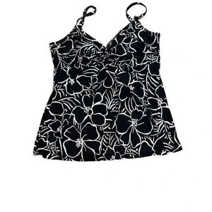 Miraclesuit Womens Stretch Floral Print V-Neck Sleeveless Tank Top Black Size 14